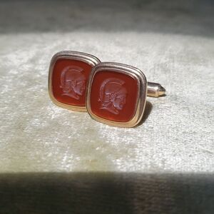 KREMENTZ | Amber Intaglio Glass and Gold Roman Soldier